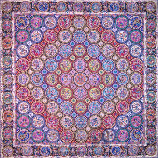 رومیزی ترمه طرح هفت خوان - مربع ‍۱۰۰×۱۰۰ سانتی متر - رنگ مشکی تار مشکی