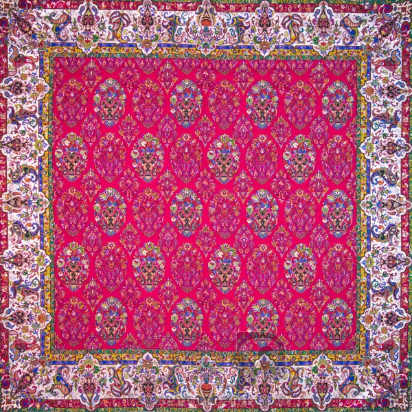 رومیزی ترمه طرح ظل السلطان - مربع ‍۱۰۰×۱۰۰ سانتی متر - رنگ قرمز تار مشکی