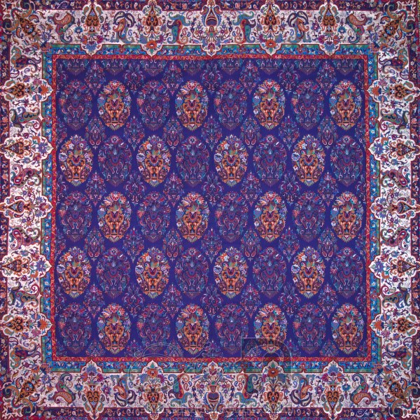 رومیزی ترمه طرح ظل السلطان - مربع ‍۱۰۰×۱۰۰ سانتی متر - رنگ سرمه ای تار مشکی