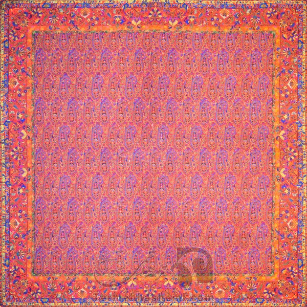 رومیزی ترمه طرح یاقوت سنتی - مربع ‍۱۰۰×۱۰۰ سانتی متر - رنگ قرمز مشکی